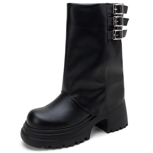 Asterisco Damen Hohe Stiefel Hohen Blockabsatz Ohne Verschluss Runde Zehen 240813 Schwarz Gr 41 EU/43Cn von Asterisco