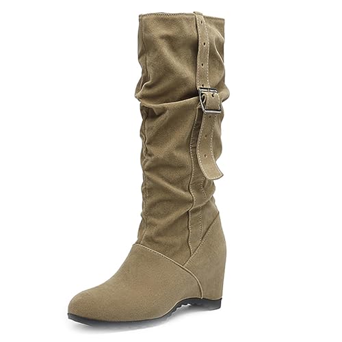 Asterisco Damen Hohe Stiefel Hohen Blockabsatz Ohne Verschluss Runde Zehen 240865 Aprikose Gr 36.5 EU/37Cn von Asterisco