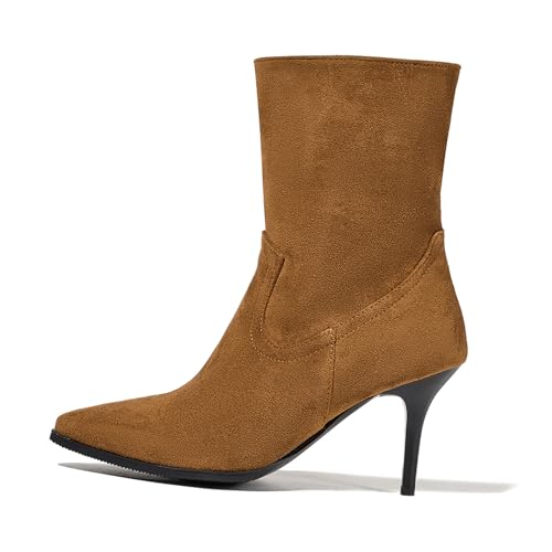 Asterisco Damen Hohe Stiefel Hohen Blockabsatz Reißverschluss Pointed Toe 240854 Dark-Braun Gr 38 EU/39Cn von Asterisco