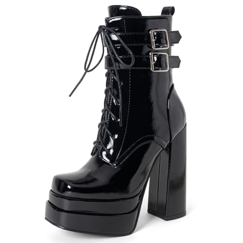 Asterisco Damen Hohe Stiefel Hohen Blockabsatz Reißverschluss Runde Zehen 240795 Schwarz Gr 37 EU/38Cn von Asterisco