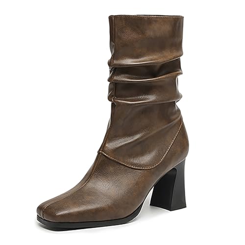 Asterisco Damen Hohe Stiefel Hohen Blockabsatz Reißverschluss Square Toe 240844 Khaki Gr 40 EU/41Cn von Asterisco