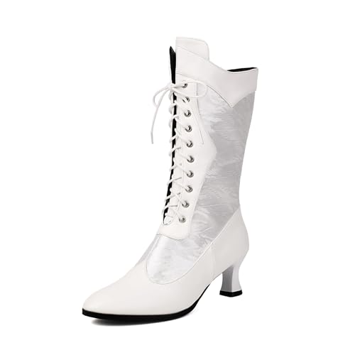 Asterisco Damen Hohe Stiefel Kitten Heel Reißverschluss Pointed Toe 240883 Weiß Gr 41 EU/43Cn von Asterisco