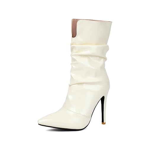 Asterisco Damen Hohe Stiefel Stiletto Höhe Ferse Ohne Verschluss Pointed Toe 240877 Beige Gr 40.5 EU/42Cn von Asterisco