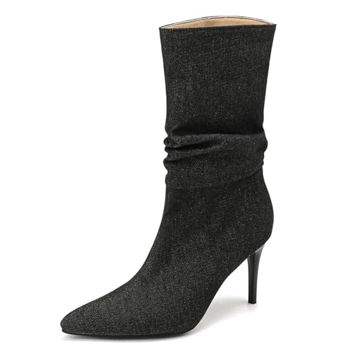 Asterisco Damen Hohe Stiefel Stiletto Höhe Ferse Ohne Verschluss Pointed Toe 240920 Schwarz Gr 44 EU/46Cn von Asterisco