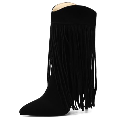 Asterisco Damen Hohe Stiefel Stiletto Höhe Ferse Ohne Verschluss Pointed Toe 240921 Schwarz Gr 36.5 EU/37Cn von Asterisco