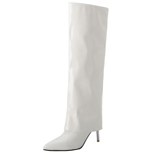 Asterisco Damen Hohe Stiefel Stiletto Höhe Ferse Ohne Verschluss Pointed Toe 240954 Weiß Gr 41 EU/43Cn von Asterisco