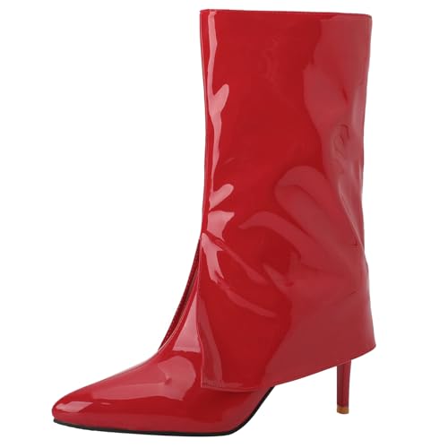 Asterisco Damen Hohe Stiefel Stiletto Höhe Ferse Ohne Verschluss Pointed Toe 240955 Rot Gr 40.5 EU/42Cn von Asterisco