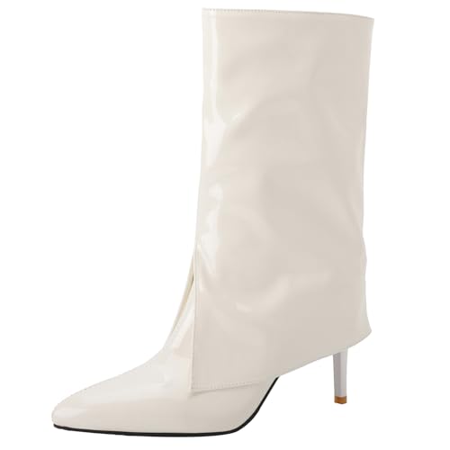 Asterisco Damen Hohe Stiefel Stiletto Höhe Ferse Ohne Verschluss Pointed Toe 240955 Weiß Gr 36.5 EU/37Cn von Asterisco