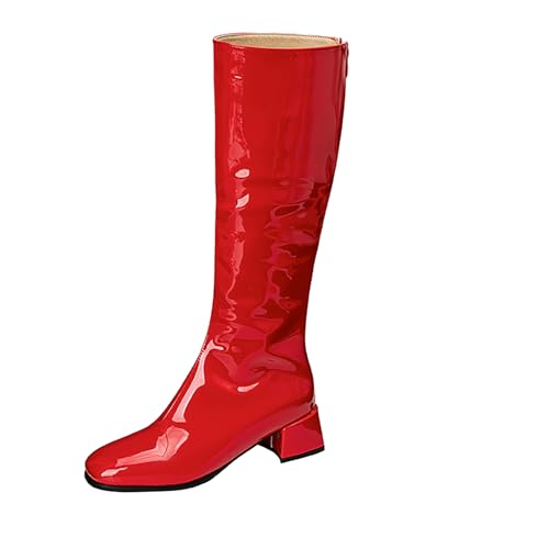 Asterisco Damen Kniehohe Stiefel Block Mitte Absatz Reißverschluss Runde Zehen 240809 Rot Gr 36.5 EU/37Cn von Asterisco
