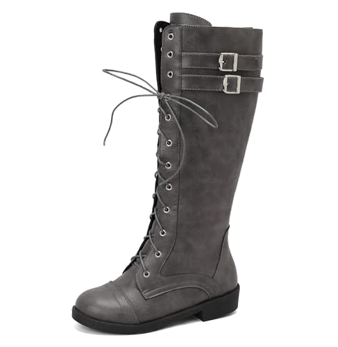 Asterisco Damen Kniehohe Stiefel Block Mitte Absatz Reißverschluss Runde Zehen 240864 Grau Gr 40.5 EU/42Cn von Asterisco