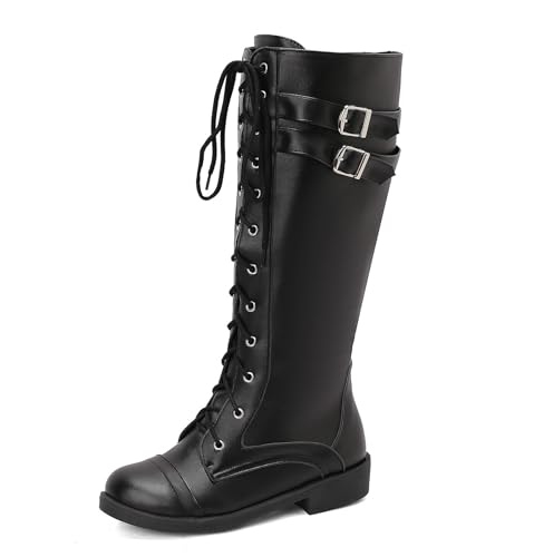 Asterisco Damen Kniehohe Stiefel Block Mitte Absatz Reißverschluss Runde Zehen 240864 Schwarz Gr 38 EU/39Cn von Asterisco