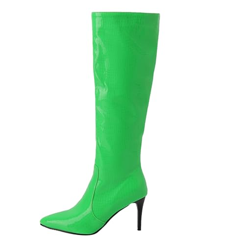 Asterisco Damen Kniehohe Stiefel Stiletto Höhe Ferse Ohne Verschluss Pointed Toe 240952 Grün Gr 39 EU/40Cn von Asterisco