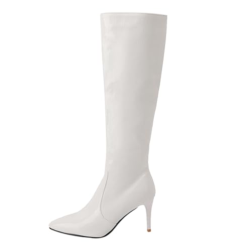Asterisco Damen Kniehohe Stiefel Stiletto Höhe Ferse Ohne Verschluss Pointed Toe 240952 Weiß Gr 45 EU/47Cn von Asterisco