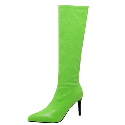 Asterisco Damen Kniehohe Stiefel Stiletto Höhe Ferse Ohne Verschluss Pointed Toe 240953 Grün Gr 37 EU/38Cn von Asterisco