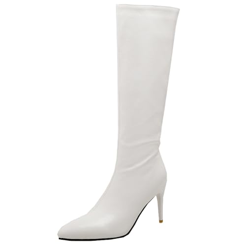 Asterisco Damen Kniehohe Stiefel Stiletto Höhe Ferse Ohne Verschluss Pointed Toe 240953 Weiß Gr 35 EU von Asterisco