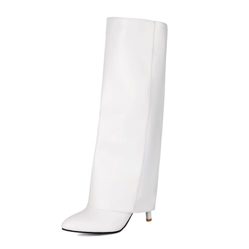 Asterisco Damen Kniehohe Stiefel Stiletto Höhe Ferse Reißverschluss Pointed Toe 240842 Weiß Gr 43 EU/45Cn von Asterisco