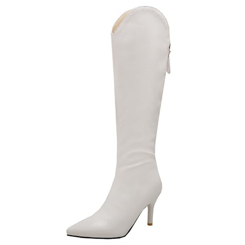 Asterisco Damen Kniehohe Stiefel Stiletto Höhe Ferse Reißverschluss Pointed Toe 240959 Weiß Gr 40.5 EU/42Cn von Asterisco