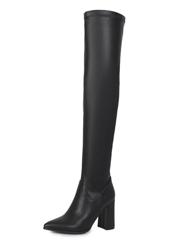 Asterisco Damen Overknee Stiefel Hohen Blockabsatz Reißverschluss Pointed Toe 240803 Schwarz Gr 40.5 EU/42Cn von Asterisco