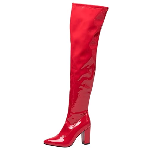 Asterisco Damen Overknee Stiefel Hohen Blockabsatz Reißverschluss Pointed Toe 240932 Rot Gr 40 EU/41Cn von Asterisco