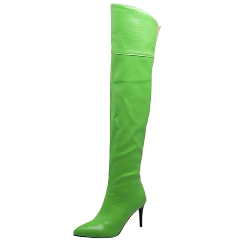 Asterisco Damen Overknee Stiefel Stiletto Höhe Ferse Reißverschluss Pointed Toe 240956 Grün Gr 43 EU/45Cn von Asterisco