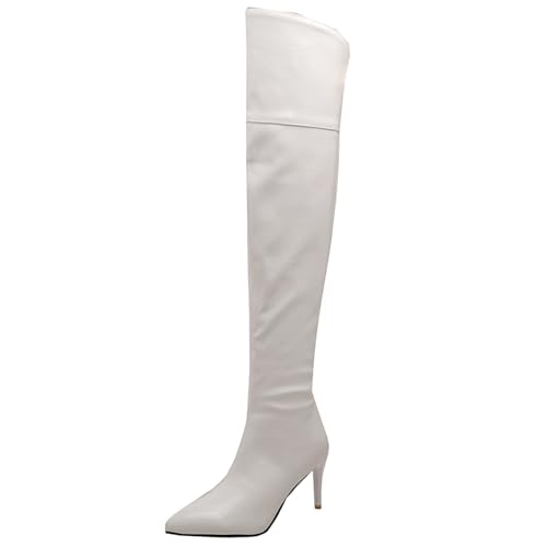Asterisco Damen Overknee Stiefel Stiletto Höhe Ferse Reißverschluss Pointed Toe 240956 Weiß Gr 40.5 EU/42Cn von Asterisco