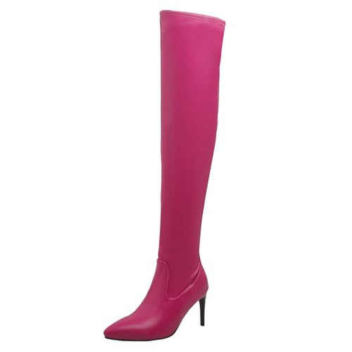 Asterisco Damen Overknee Stiefel Stiletto Höhe Ferse Reißverschluss Pointed Toe 240957 Rose-Rot Gr 43 EU/45Cn von Asterisco