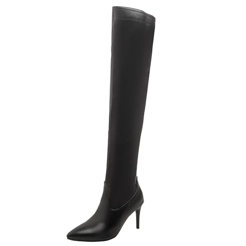 Asterisco Damen Overknee Stiefel Stiletto Höhe Ferse Reißverschluss Pointed Toe 240957 Schwarz Gr 46 EU/48Cn von Asterisco