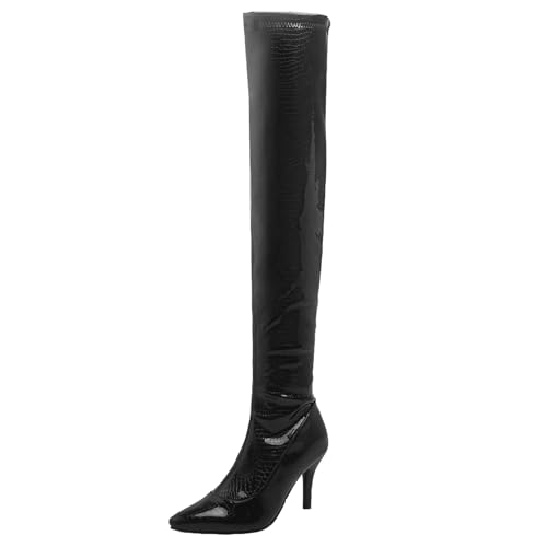 Asterisco Damen Overknee Stiefel Stiletto Höhe Ferse Reißverschluss Pointed Toe 240960 Schwarz Gr 39 EU/40Cn von Asterisco