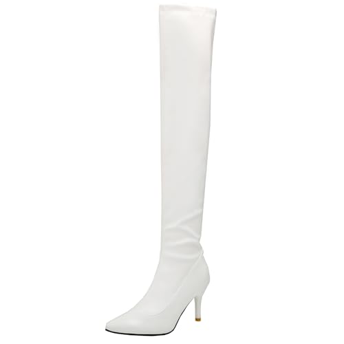 Asterisco Damen Overknee Stiefel Stiletto Höhe Ferse Reißverschluss Pointed Toe 240960 Weiß Gr 40.5 EU/42Cn von Asterisco