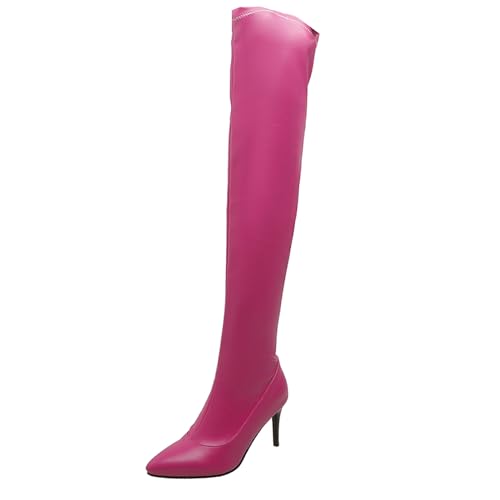 Asterisco Damen Overknee Stiefel Stiletto Höhe Ferse Reißverschluss Pointed Toe 240962 Rose-Rot Gr 36.5 EU/37Cn von Asterisco