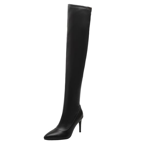 Asterisco Damen Overknee Stiefel Stiletto Höhe Ferse Reißverschluss Pointed Toe 240962 Schwarz Gr 45 EU/47Cn von Asterisco