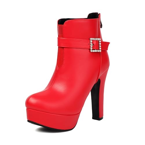 Asterisco Damen Plateau Hohe Stiefel Hohen Blockabsatz Reißverschluss Runde Zehen 240802 Rot Gr 45 EU/47Cn von Asterisco