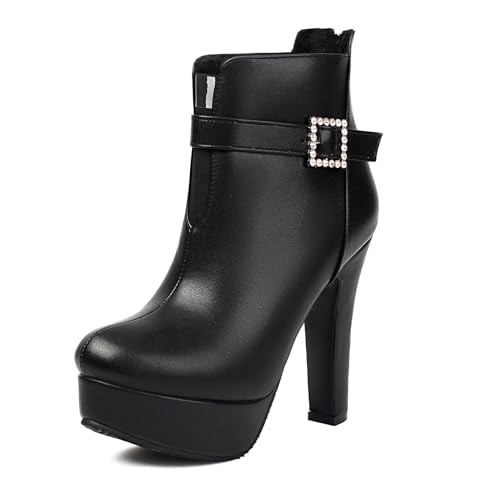 Asterisco Damen Plateau Hohe Stiefel Hohen Blockabsatz Reißverschluss Runde Zehen 240802 Schwarz Gr 43 EU/45Cn von Asterisco