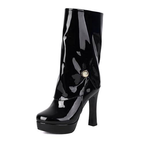 Asterisco Damen Plateau Hohe Stiefel Hohen Blockabsatz Reißverschluss Runde Zehen 240848 Schwarz Gr 36 EU von Asterisco