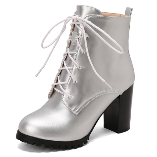 Asterisco Damen Plateau Hohe Stiefel Hohen Blockabsatz Reißverschluss Runde Zehen 240869 Silber Gr 36.5 EU/37Cn von Asterisco