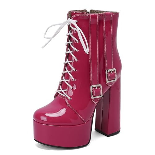 Asterisco Damen Plateau Hohe Stiefel Hohen Blockabsatz Reißverschluss Runde Zehen 240890 Rose-Rot Gr 44 EU/46Cn von Asterisco