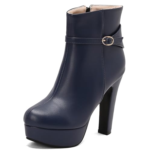 Asterisco Damen Plateau Hohe Stiefel Hohen Blockabsatz Reißverschluss Runde Zehen 240892 Blau Gr 36.5 EU/37Cn von Asterisco