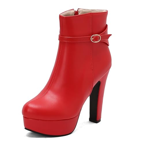 Asterisco Damen Plateau Hohe Stiefel Hohen Blockabsatz Reißverschluss Runde Zehen 240892 Rot Gr 37 EU/38Cn von Asterisco