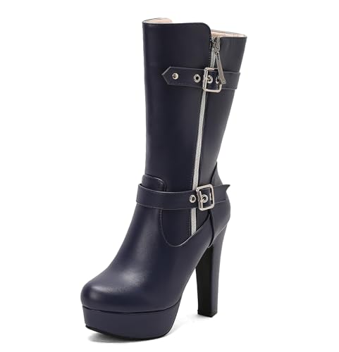 Asterisco Damen Plateau Hohe Stiefel Hohen Blockabsatz Reißverschluss Runde Zehen 240905 Blau Gr 36 EU Asterisco Damen Plateau Hohe Stiefel Hohen Blockabsatz Reißverschluss Runde Zehen 240905 Blau Gr 36 EU von Asterisco
