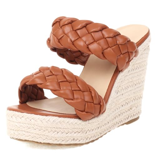 Asterisco Damen Plateau Mules Hohen Keilabsatz Strapless 240461 Sandals Braun-Tuo Gr 40.5 EU/42Cn von Asterisco