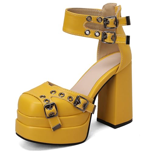 Asterisco Damen Plateau Sandals Hohen Blockabsatz Knöchelriemchen 240189 Sandals Gelb Gr 44 EU/46Cn Asterisco Damen Plateau Sandals Hohen Blockabsatz Knöchelriemchen 240189 Sandals Gelb Gr 44 EU/46Cn von Asterisco