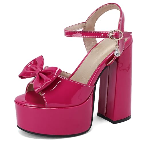 Asterisco Damen Plateau Sandals Hohen Blockabsatz Knöchelriemchen 240274 Kleid Sandales Rot Gr 36.5 EU/37Cn von Asterisco