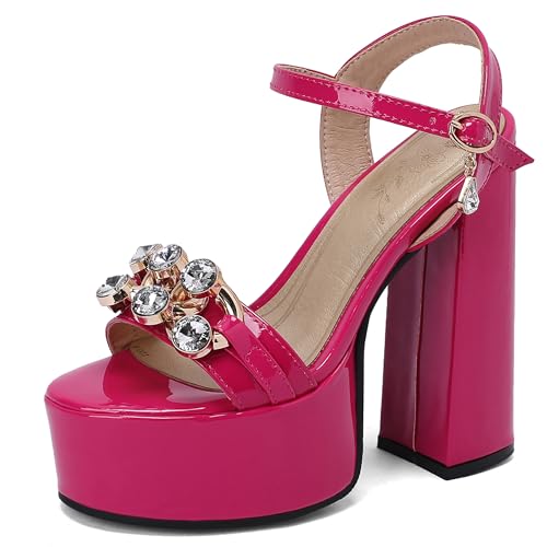 Asterisco Damen Plateau Sandals Hohen Blockabsatz Knöchelriemchen 240277 Kleid Sandales Rose-Rot Gr 42 EU/44Cn von Asterisco
