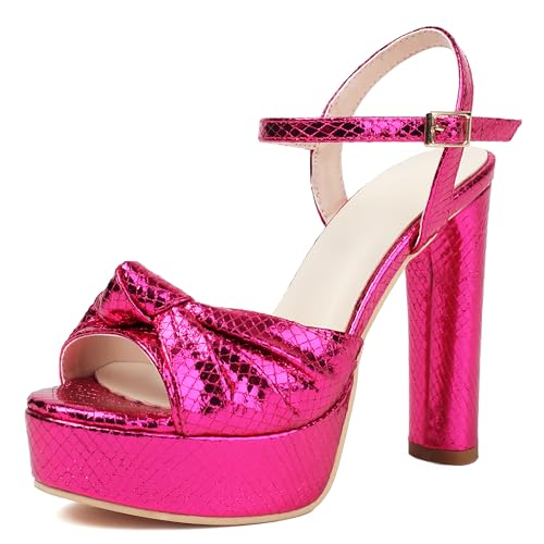 Asterisco Damen Plateau Sandals Hohen Blockabsatz Knöchelriemchen 240301 Abendschuhe Rose-Rot Gr 36 EU von Asterisco