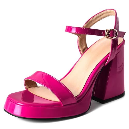 Asterisco Damen Plateau Sandals Hohen Blockabsatz Knöchelriemchen 240329 Kleid Sandales Rose-Rot Gr 33.5 EU/33Cn von Asterisco