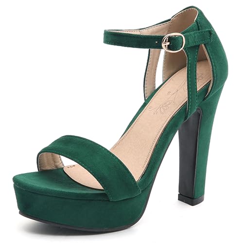 Asterisco Damen Plateau Sandals Hohen Blockabsatz Knöchelriemchen 240421 Kleid Sandales Grün Gr 36.5 EU/37Cn von Asterisco