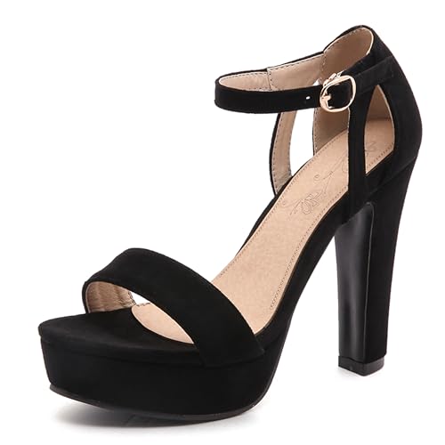 Asterisco Damen Plateau Sandals Hohen Blockabsatz Knöchelriemchen 240421 Kleid Sandales Schwarz Gr 35 EU von Asterisco