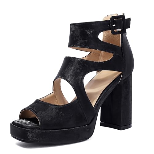 Asterisco Damen Plateau Sandals Hohen Blockabsatz Knöchelriemchen 240435 Sandals Schwarz Gr 36 EU von Asterisco