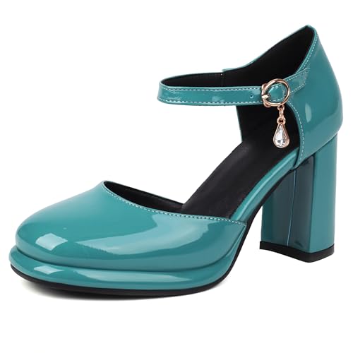 Asterisco Damen Plateau Sandals Hohen Blockabsatz Knöchelriemchen 240438 Kleid Sandales Cyan Gr 40.5 EU/42Cn von Asterisco