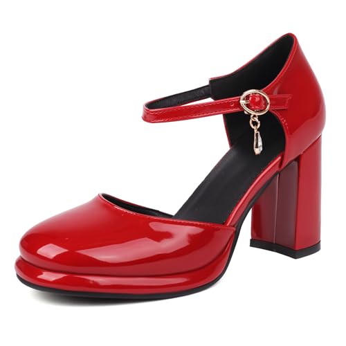Asterisco Damen Plateau Sandals Hohen Blockabsatz Knöchelriemchen 240438 Kleid Sandales Rot Gr 40 EU/41Cn von Asterisco